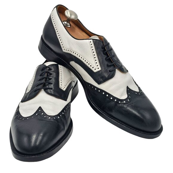 Vintage Wingtips Spectators Black White Mezlan Spain Men 10.5 Oxford Dress Shoes - Picture 9 of 16